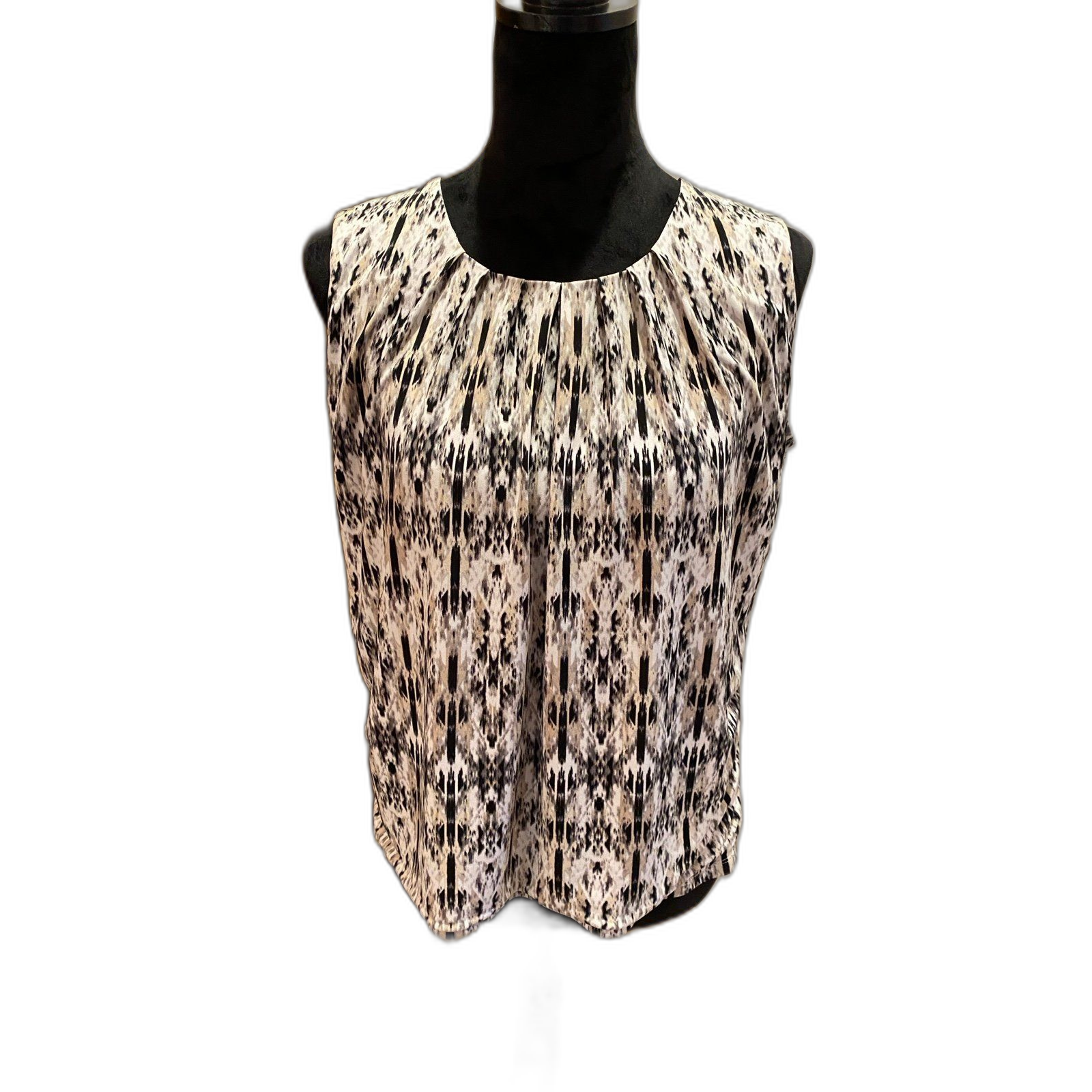 Jones Studio Blouse Size Medium Black &Tan Sleeveless Dressy Chic Stylish Top